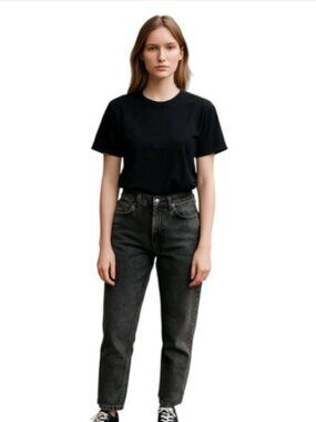 Zara Woman's Size 4 Black Wash Denim Retro Jeans Logos 5 Pockets Worn Patch